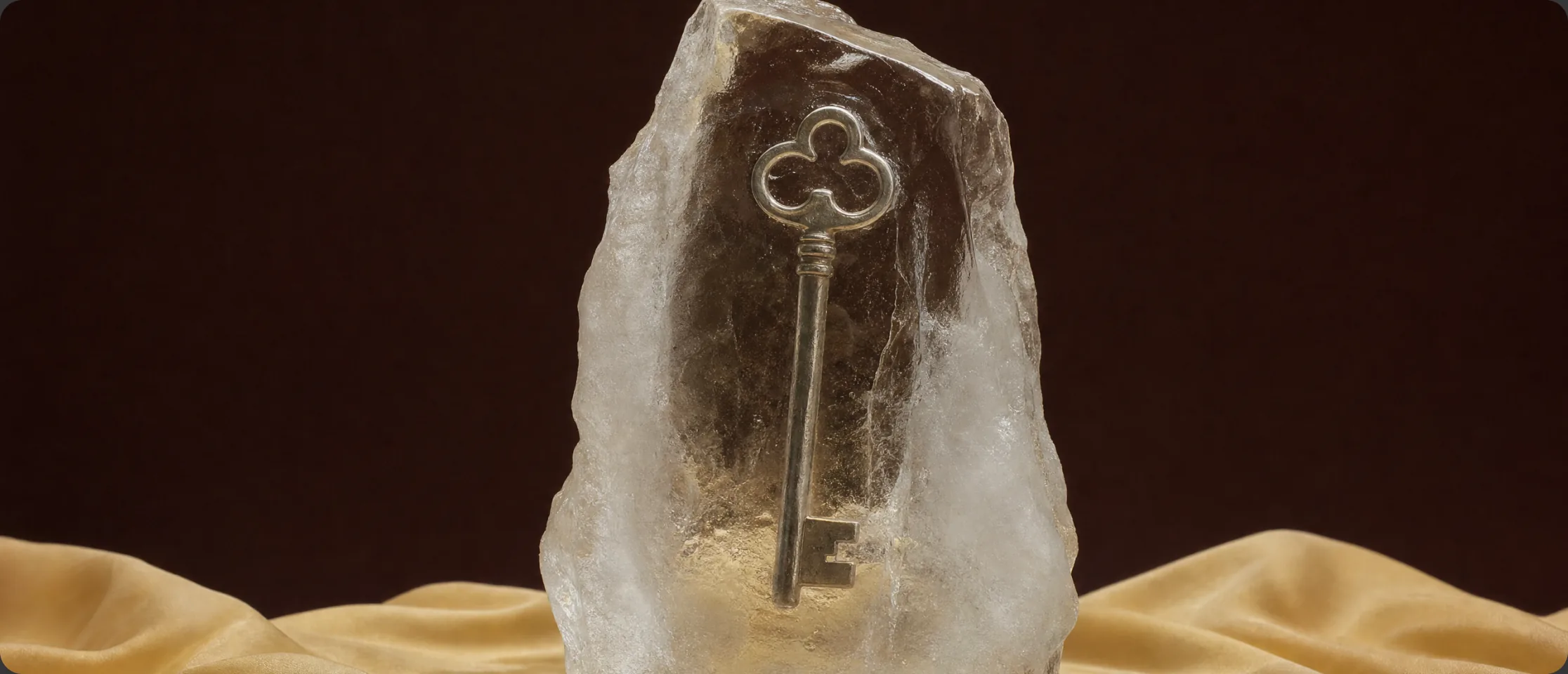 An ornate key embedded in a translucent sculptural display from Pika